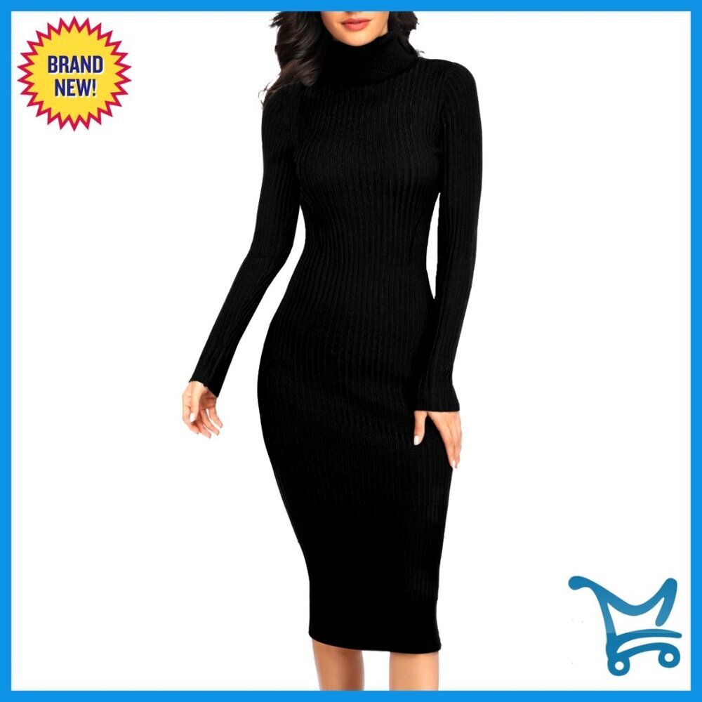Stretchable Knitted Long Sleeve Slim Fit Ribbed Midi Sweater Dress